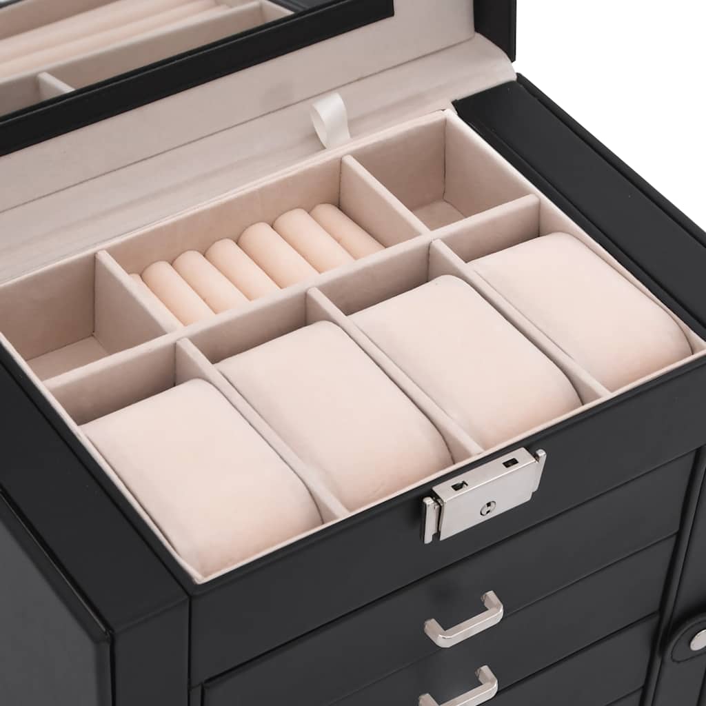 5 Tier Jewelry Box with Mirror and Lockable Design Black