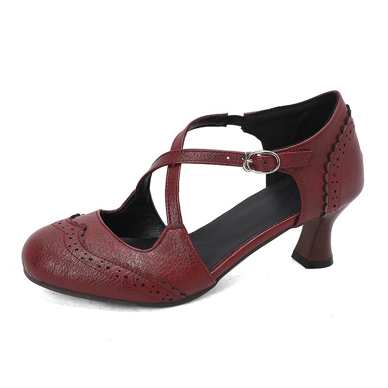 Fashion Women Shoes 2025 High Heels Spring Cross Strap Height Heel Shoes Ladies Buckle Round Head Shoes Brown Yellow Black Size 32-48