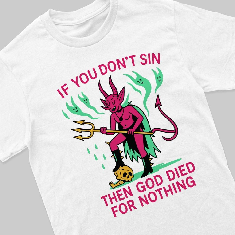 

Милый Дьявол с надписью Футболка Сатана Подарок для девушки мужа Креативная футболка 4XL