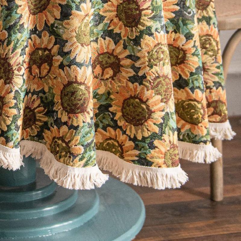 Yarn-Dyed Large Blue Floral Tassel Table Cloth American Style Oil Painting Household Circular Tablecloth Tea Table Cover Towel