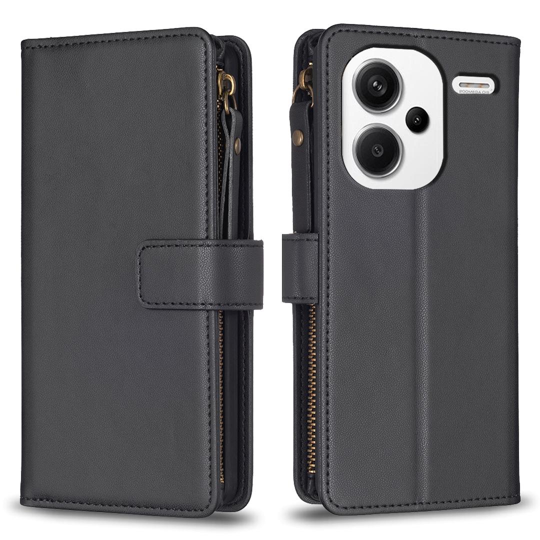 

BF Style-19 for Xiaomi Redmi Note 13 Pro+ 5G Leather Wallet Case Zipper Pocket Stand Phone Cover Black