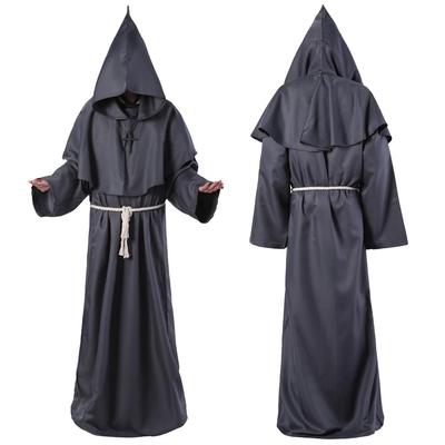 KISSOS Cosplay Costume, Long Robe, Wizard, Monk, Priest, Pastor, Halloween Costume, Party Costume, 4-Piece Set (Size M, Black)