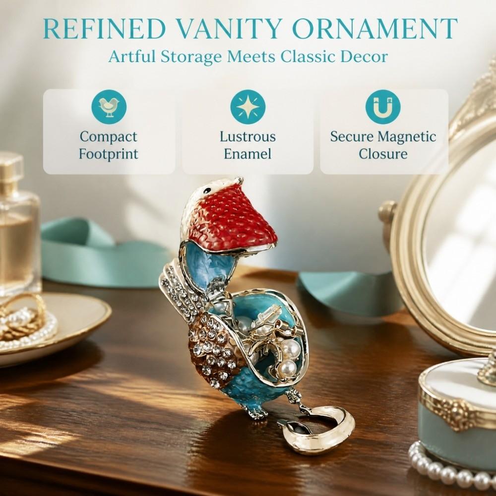 Hinged Lid Bird Figurine Jewelry Box Mini Size Animal Statue Jewelry Holder Vanity Display