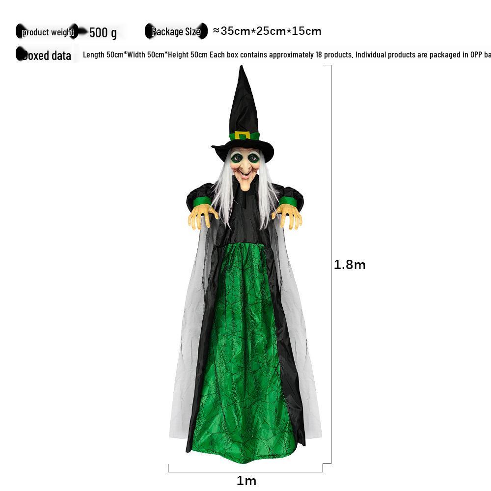 Fioletowy, aktywowany dźwiękiem, świecący, krzyczący wisiorek wiedźmy na Halloween, dekor do nawiedzonego domu