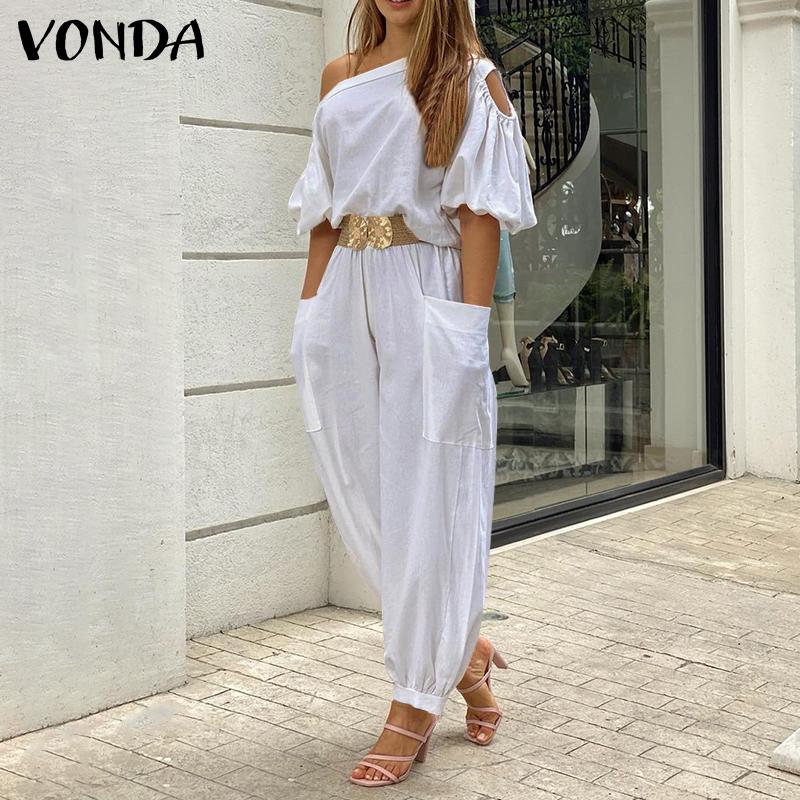 Buy VONDA Summer Women's Fashion One Shoulder Holiday Long Jumpsuits