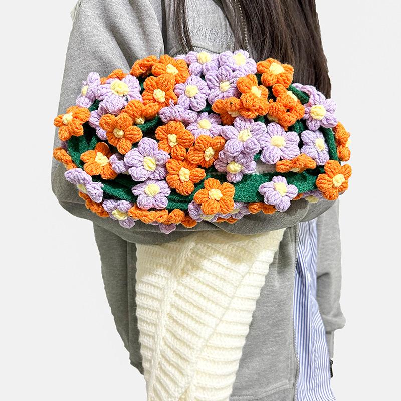 DIY Crocheted Blanket Finished Products Knitted Flower Bouquet Blankets Handmade Knitted Sofa Throw Blanket for Home Decor Gift