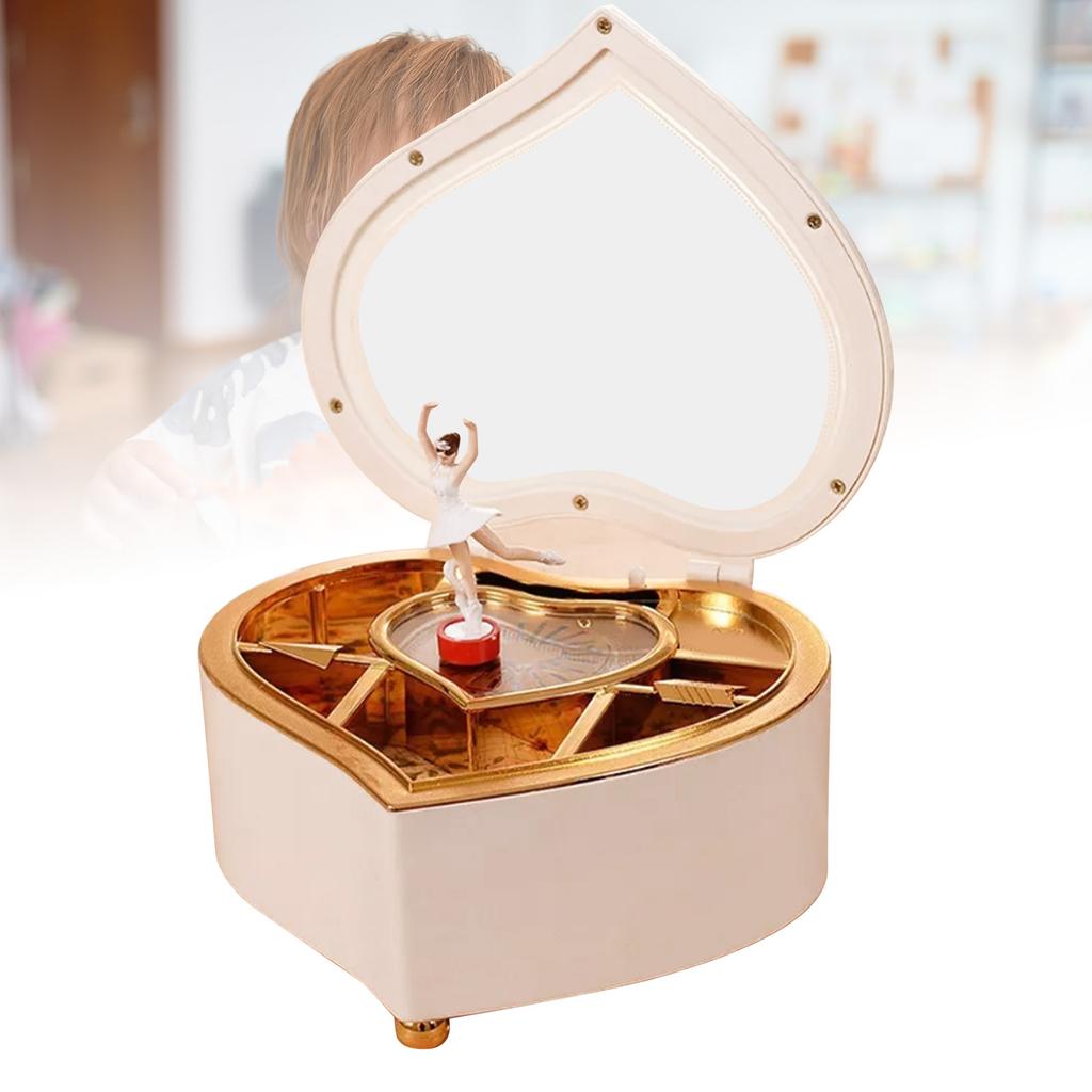 Music Box White Ballet Dancing Girl Heart Shaped Clear Melody Exquisite Durable Plastic Music Box