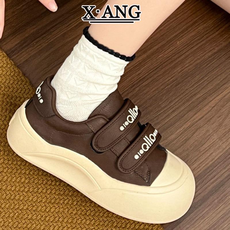 Leather thick baseplate shoes women's white shoes children's new autumn sports shoes Velcro casual bread shoes