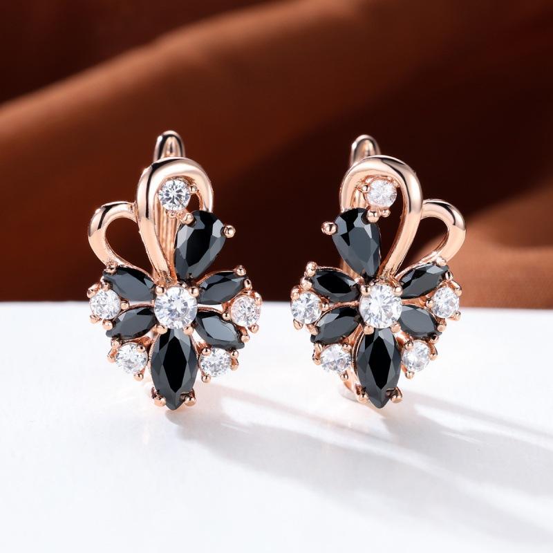 Popular rose rings, colorful flowers, water drop-shaped zircon earrings, women s retro jewelry