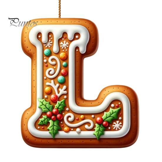 1/26Pcs Gingerbread Alphabet Ornaments 26 Initial Letter Candy Cane Pendant with Berries Pattern Mini Monogram Christmas Tree Hanging Decoration