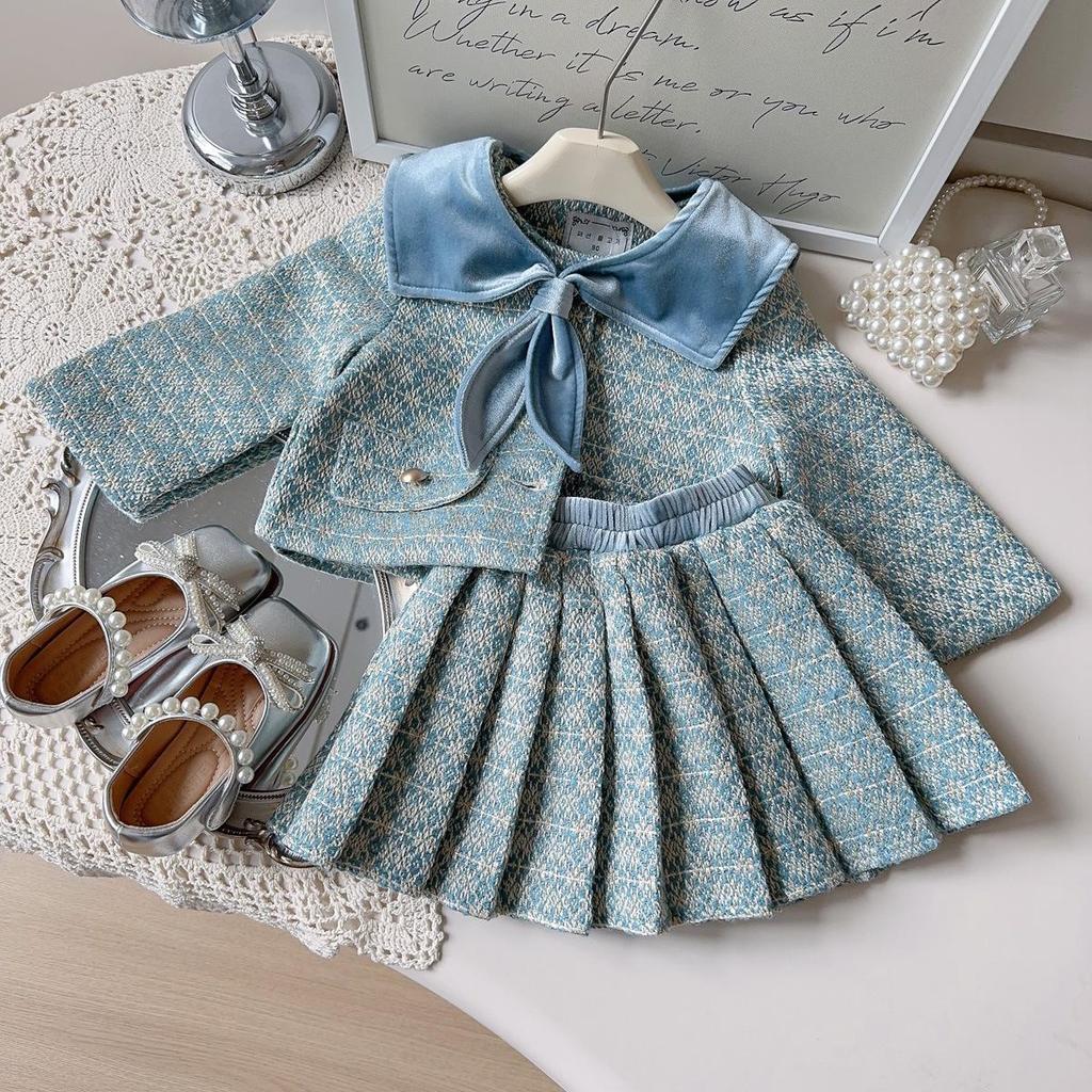 Schicker Windmantel & Plisseerock-Set für kleine Mädchen - Frühling/Herbst