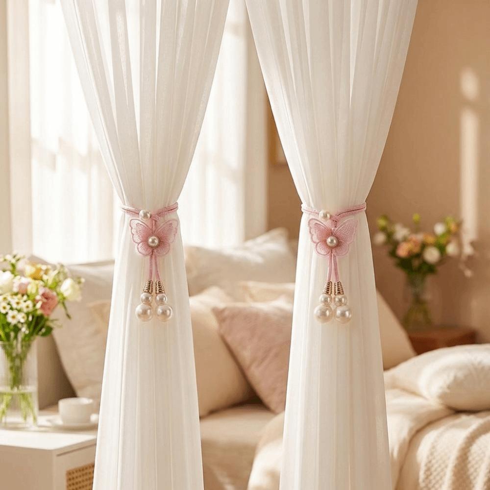 2PCS Curtain Holder Pearl Curtain Buckle Adjustable Curtain Binding Curtain Straps  Living Room