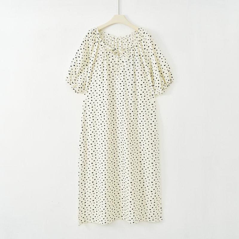 

French Style Bowknot V-Neck Elegant Dress Viscose Mid-Long Polka Dot dresses Loose Homewear sleepdress Comfort clothing L