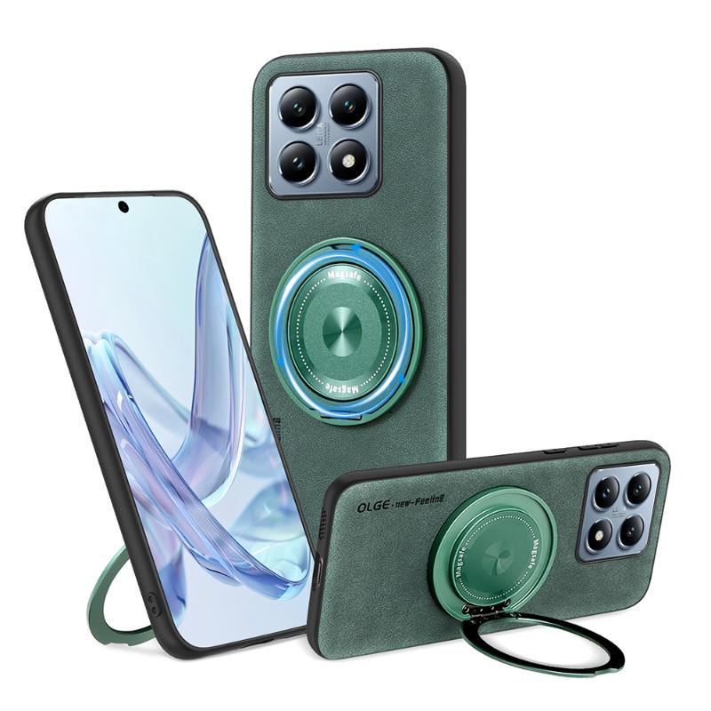 For Magsafe Magnetic 360 ° Rotat Metal Bracket Ring Leather Phone Case For Xiaomi 13T 14T Pro Redmi Note 13 10 11 12 14 Pro Plus