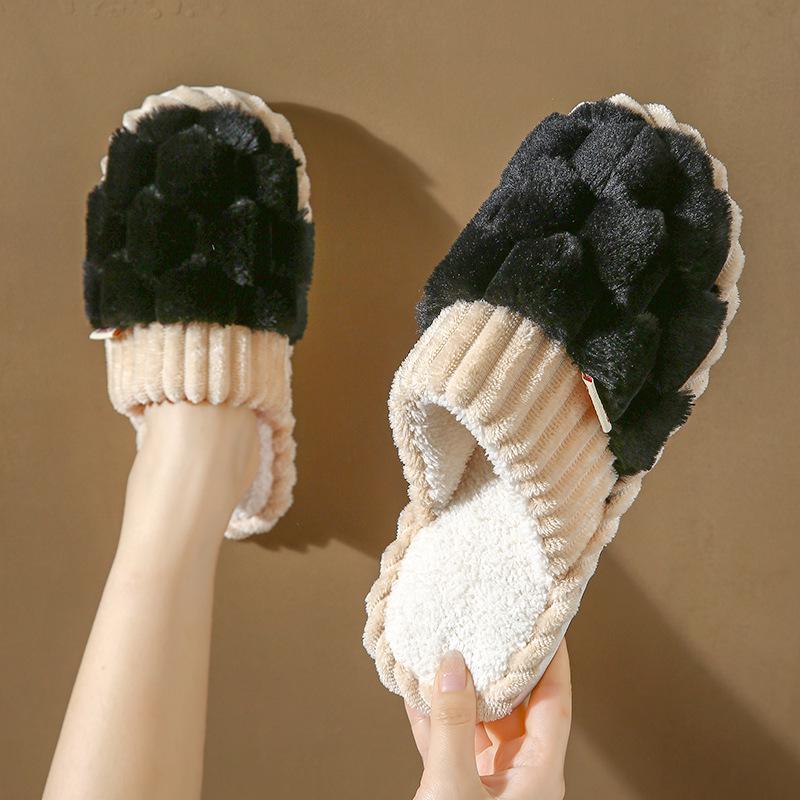 Women's Non-Slip Plush Cotton Slippers: Cozy Indoor Footwear for Autumn & Winter, Thick Sole, Unisex Design