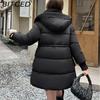 BITCED Plus Size Women's Mid-Length Winter Coat with Waist-Defining Hood, Oversized Pockets and Thickened Quilted Lining