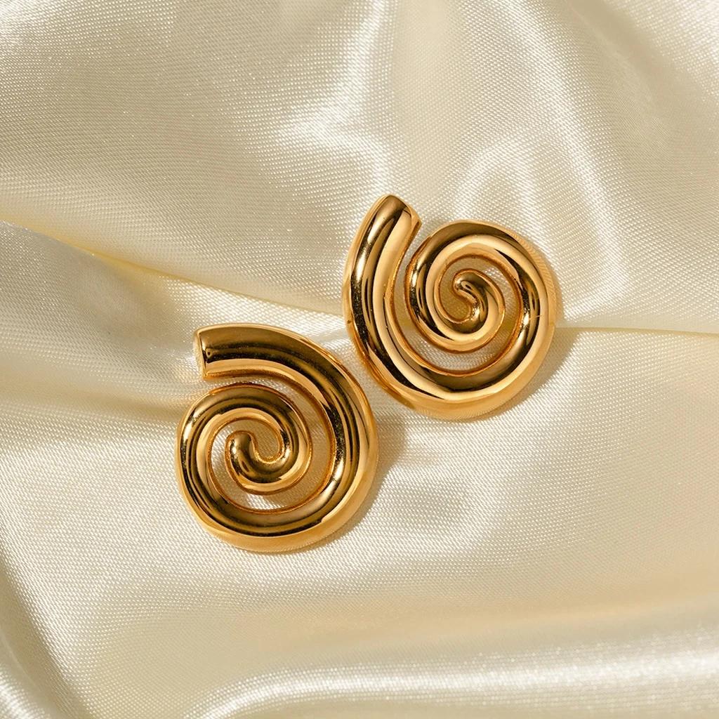 Gold Color Metal Glossy Stud Earrings INS Simple Spiral Texture Women's Earrings Trendy Jewelry Fashion Earring For Women