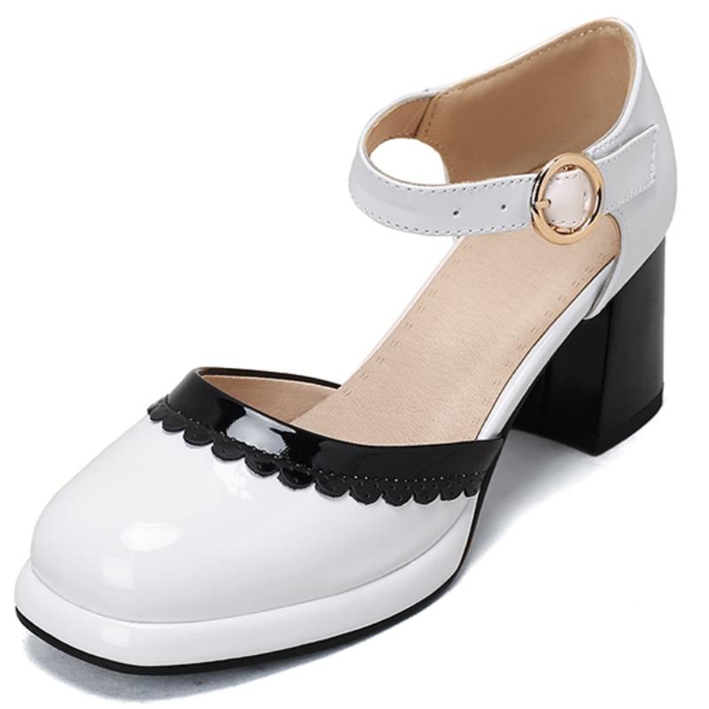 

Модные летние босоножки Лолиты Туфли для женщин Милые туфли на высоком каблуке Большие ремешки Туфли-лодочки D Orsay Розовые Синие Свадебные туфли на каблуке для женщин 39 белый