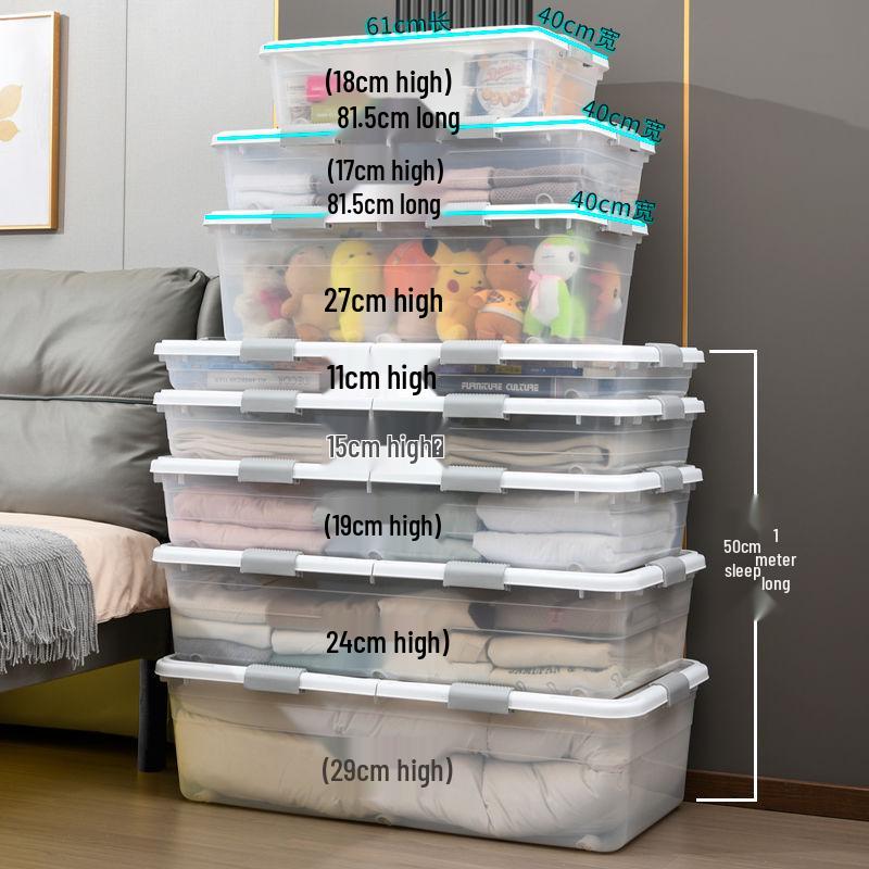 Large Transparent Under-Bed Storage Box - Moisture-Proof Organizer for Home or Dorm