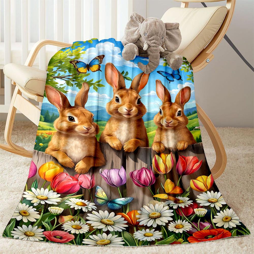 Springtime Bunny Garden Blanket,Suitable for sofas, offices, travel, living rooms, Gifts to relatives and friends, Blanket,Suitable for all seasons.