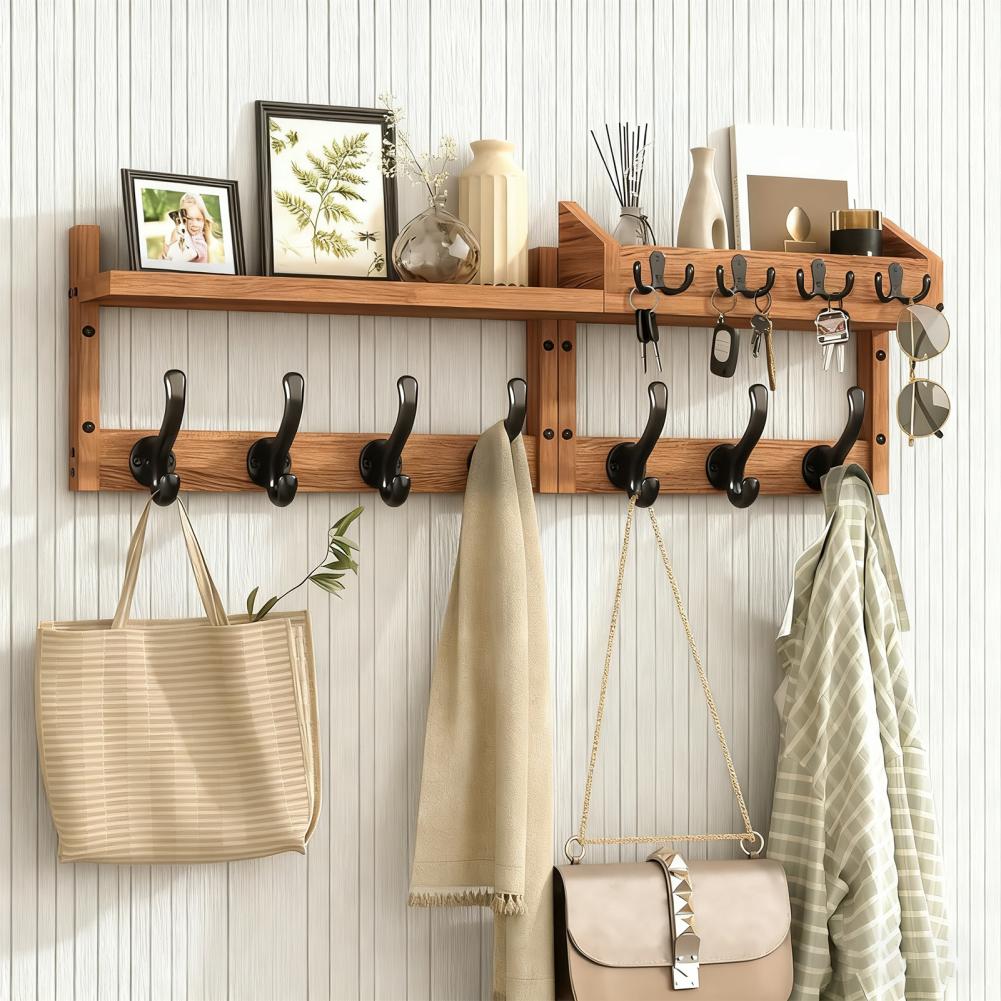 74cm Wall Mount Coat Rack With Shelf 4-in-1 Entryway Organizer With Hooks Mail Holder Rustic Key Hanger Floating Shelf For Wall