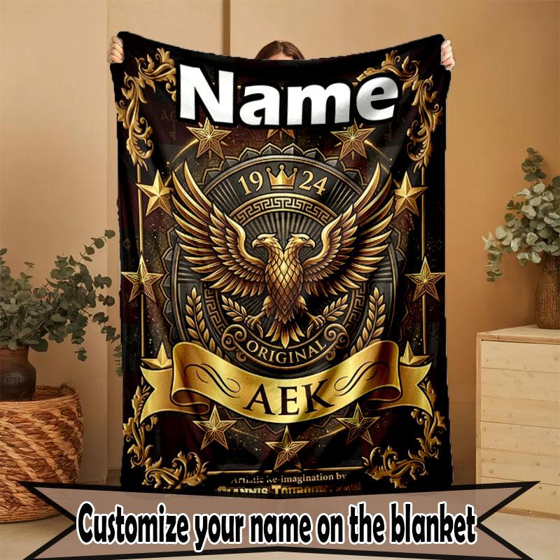 Custom Name Personalized AEK Athens FC Print Blanket, Home Decor, Bedroom, Sofa, Camping, Couch, Gifts for Birthday Christmas