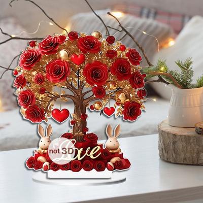 Yousheng Acryl Rosenbaum-Ornament 2D Valentinstag Rose Blume Tischmittelstück für Wohnzimmerregal TV-Schrank Hochzeit Heimdeko