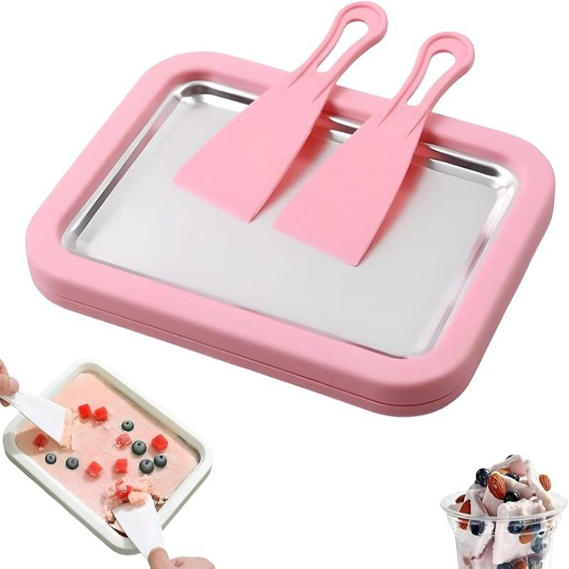 Rolled Ice Cream Maker Kit, 2026 New At-Home Rolled Ice Cream Maker Kit Instant Freeze Plate with 2 Scrapers Stainless Steel Frozen Dessert Maker