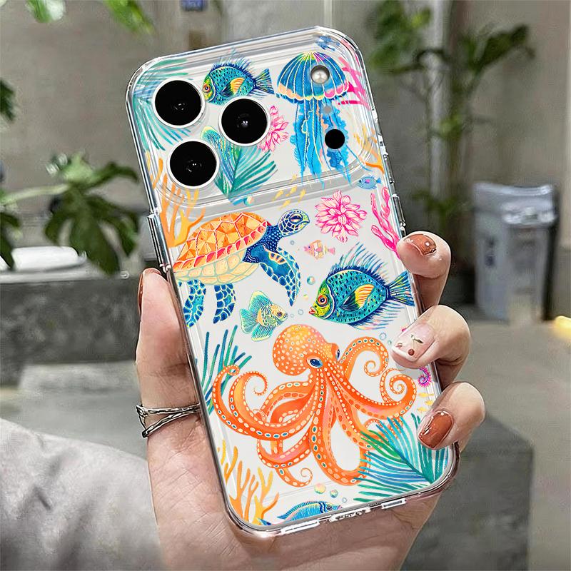 Octopus Starfish Pattern Case For iPhone 17 Pro Max Coque iPhone 16 15 14 13 Pro Max 11 Clear TPU Silicone Soft Cover