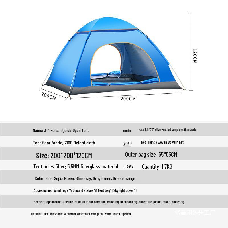 Automatic Quick-Open 3-4 Person Beach & Camping Tent
