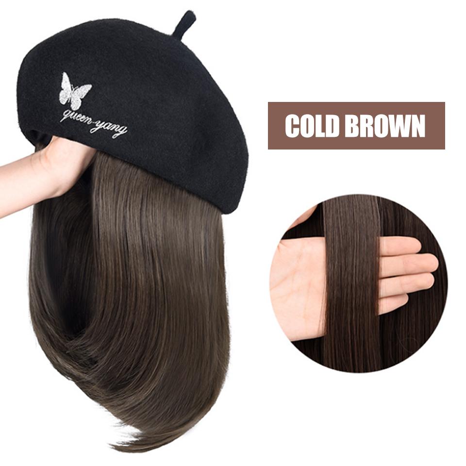 WTB Hat Wig Integrated Synthetic Wig Female Autumn And Winter Embroidery Butterfly Beret Clavicle Hair Straight Hair Hat Wig