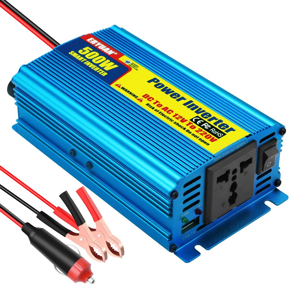 

Автомобільний інвертор потужності 500 Вт Автомобільний блок живлення Інвертор Перетворювач USB Затискач для акумулятора DC 12 В в AC 220 В Перетворювач батареї Інтерфейс прикурювача Blue