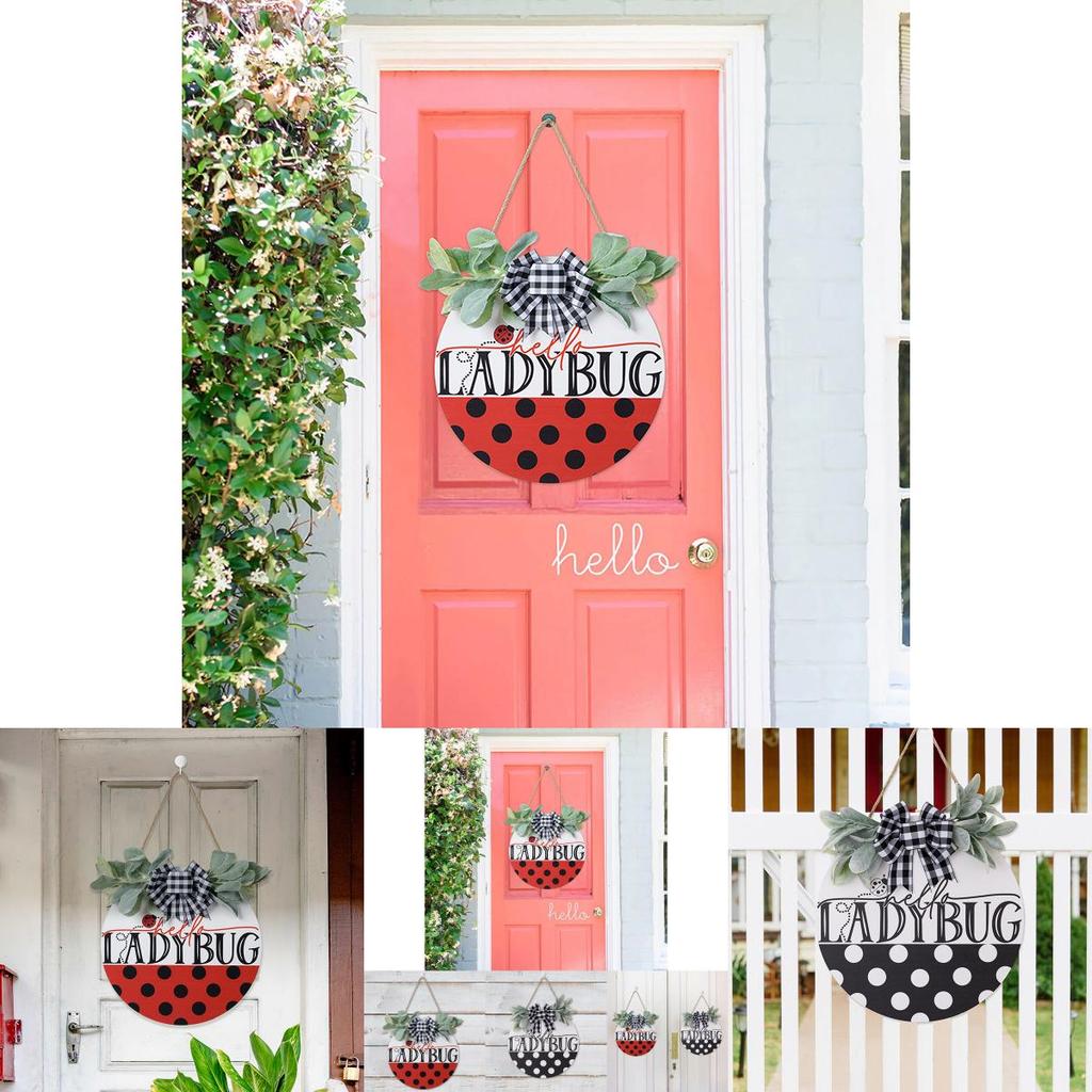 Eye-catching Ladybug Door Decor With Stunning Black White Gray Bow For Seasonal Home Style