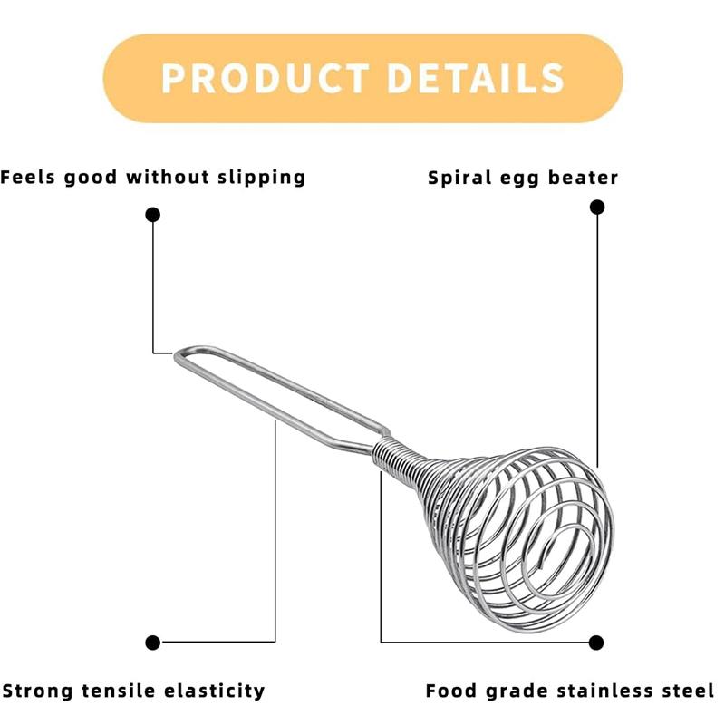 Stainless Steel Spring Coil Egg Beater Manual Egg Whisk Handheld Cream Chocolate Egg Mixer Kitchen Egg Beater Cooking Baking Too