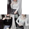 Tshirt For Women Spring Oversize Mesh Panel Stand Collar Embroidered Sleeveless Casual