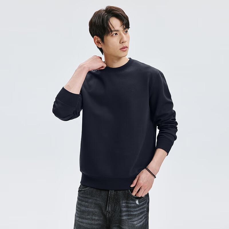 SEPTWOLVES Men's Fleece-Lined Thermal Antibacterial Round Neck Sweatshirt