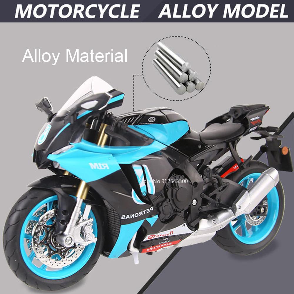 1:9 R1M SUZUKI GSX-1000R Motorcycle Model Toy Alloy Diecast Supportable Tripod Simulation Off-road Motor Models Toys Kids Gifts