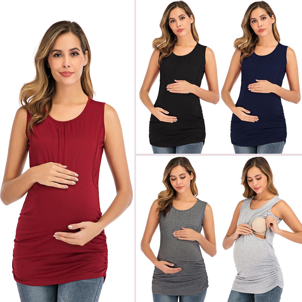 

New Round Neck Solid Color Maternity Nursing Tank Top XXL темно-синий