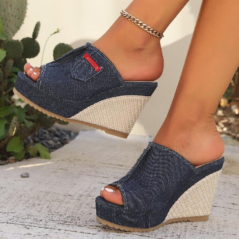 Women Sandals 2025 New Chunky Platform Mules Sandals Woman Brand Designer Wedges Slippers Women Plus Size High Heels Beach Shoes