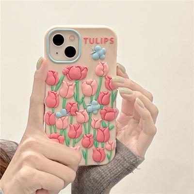Roztomilé 3d pouzdro Tulip Flower Butterfly pro Iphone 13 12 11 14 Pro Max Xs X Xr 7 8 14 Plus Se 3 2 Silikonový měkký zadní kryt telefonu