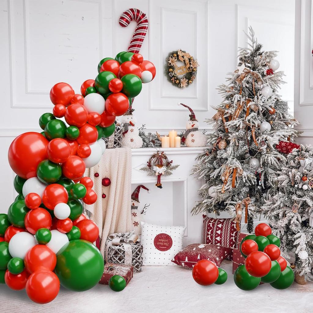 Kit arco ghirlanda di palloncini rosso verde e bianco, 129 archi di palloncini rosso verde per decorazione festa di Natale
