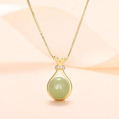 Elegant Lucky Bag Necklace with Imitation Hetian Jade Pendant for Women