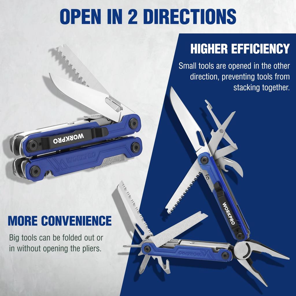 WORKPRO Multi-function Pliers, Outdoor Multi-Tool, Multi-Pliers, 18-in-1, Folding Pliers, Wire Cutter, Saw, File, Screwdriver, Can Opener, Locking