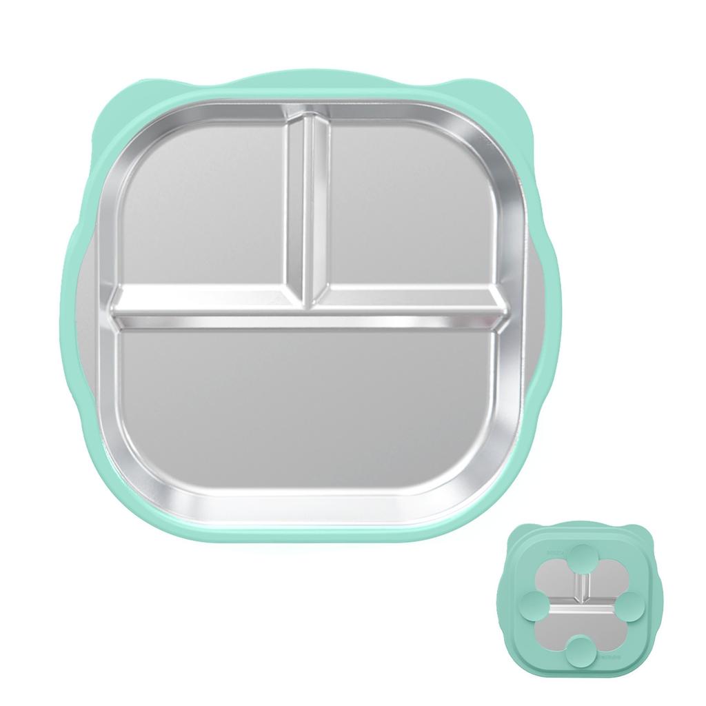 New Stainless Steel Baby Feeding Plate, Food Grade Silicone Suction Divided Plate, -Fall Heat Resistant Kids Dinner Plate