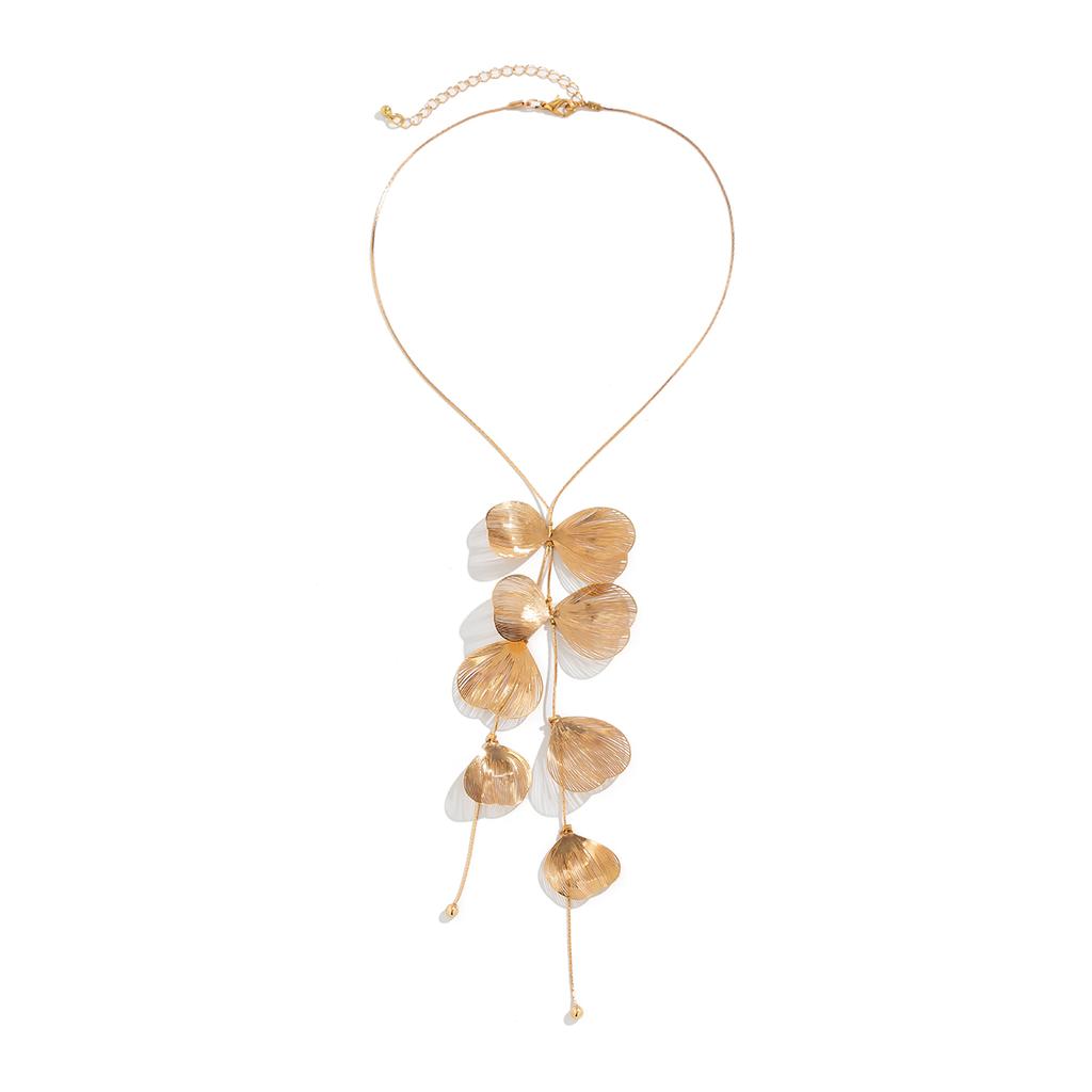 IngeSight.Z Vintage Gold Color Leaf Copper Wire Long Tassel Collar Chest Chain Necklace Women Punk Party Choker Necklace Jewelry