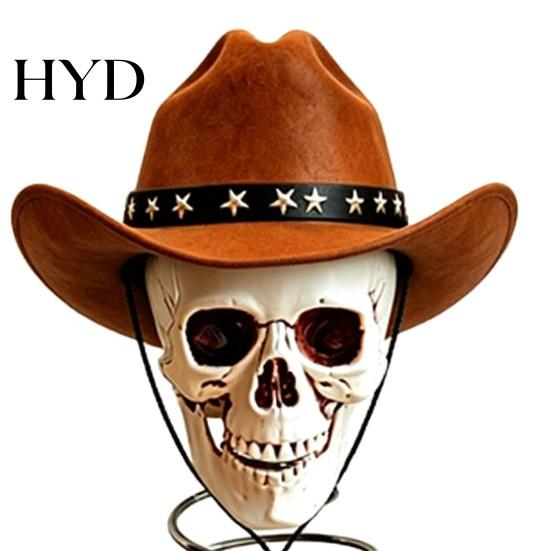 Creative Holiday Tree Topper Gothic Skull with Cowboy Hat, Vintage Western Christmas Skeleton Ornament for Halloween, Spooky Top Decoration Decorative