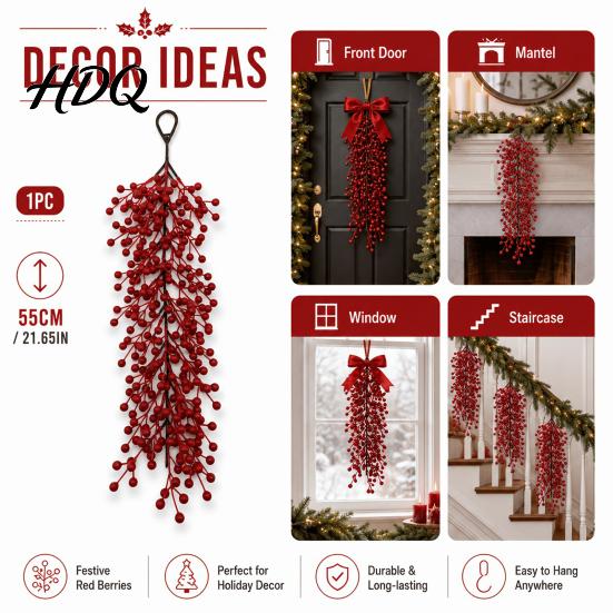 Realistic Plastic Berry Hanging Artificial Red Swag Branch Christmas Rustic Style Wall Wedding Background Floral Decor Hangings Seasonal Waterfall