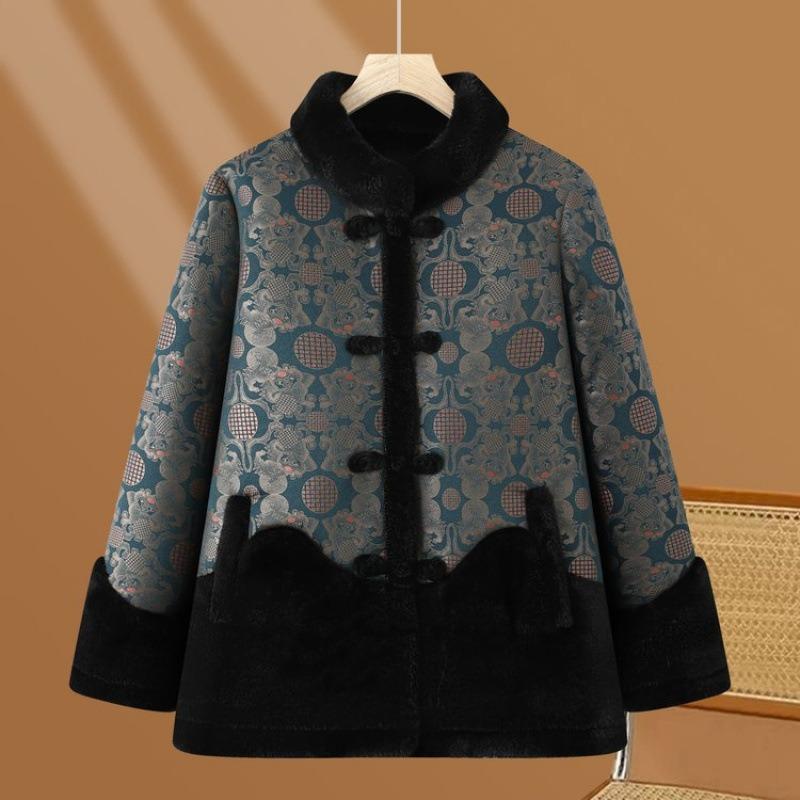 Winter fur integrated coat velvet padded jacket thickened padded clothes old lady warm clothes