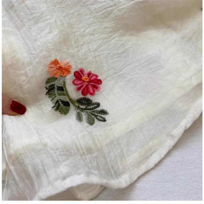 Summer Arrival Neck Embroidered Dress Floral Embroidered Mesh Layered Sleeveless Dress Girls Cute