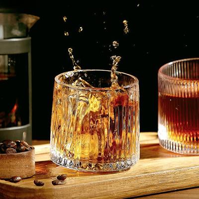 300ml 10.3oz High End Rotating Whiskey Glass Premium Cold Drink Cup Bar Transparent Carved Wine Glass Suitable for Gift Giving